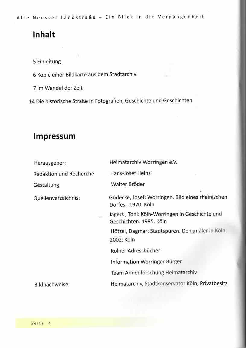 Broschuere Alte Neusser Landstrasse Inhalt